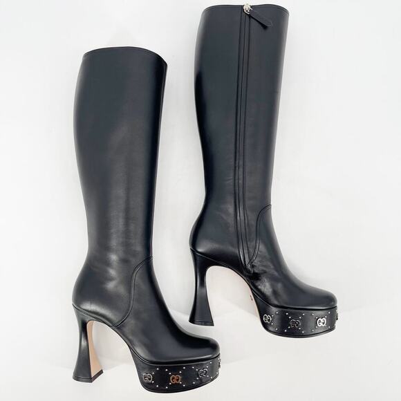 NWB Gucci Black Janaya Platform GG Studded Tall Knee High Boot size EU 38 - Picture 5 of 16